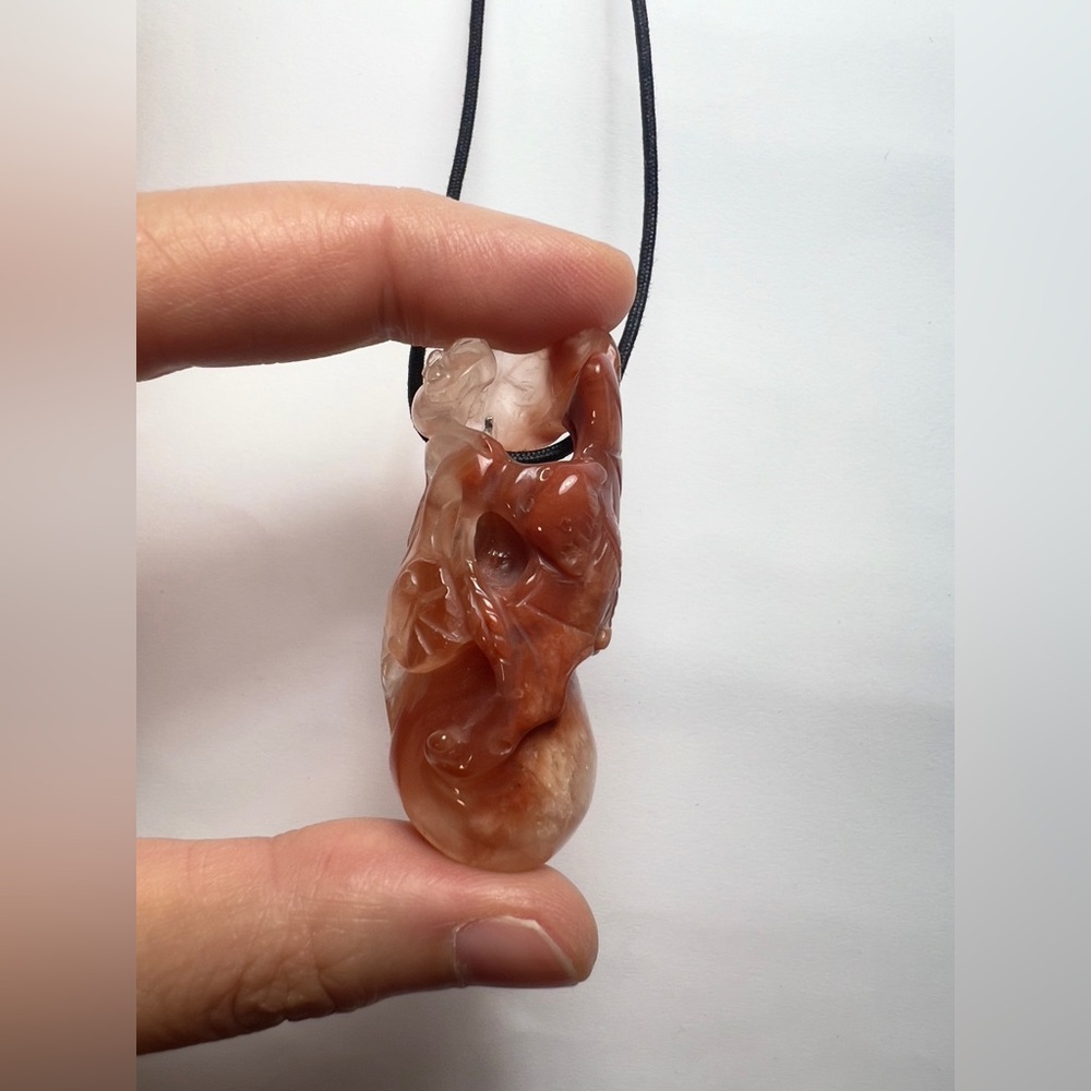 Crystal Quartz Pendant Necklace Hand Carved Chinese Lucky Symbol Vintage Jewelry